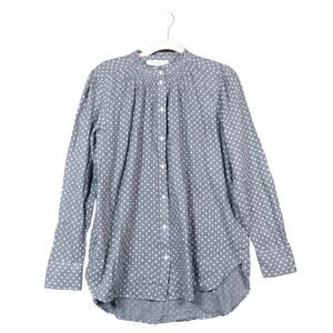 LOFT Womens Blouse Gray White Polka Dot Button Down 100% Cotton Long Sleeve M